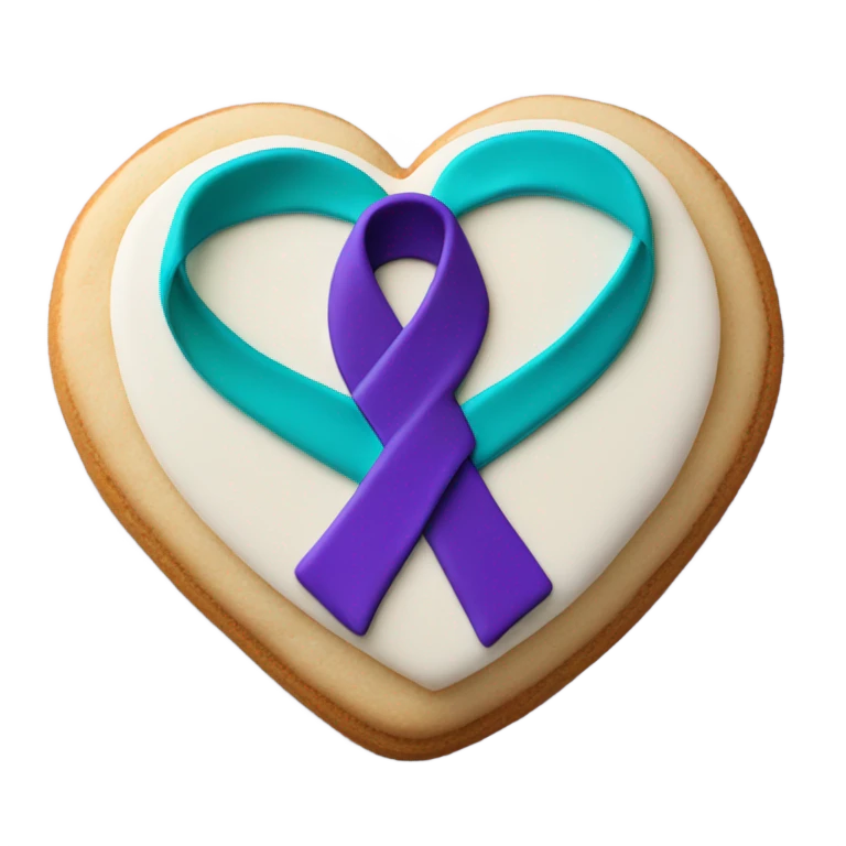 Purple teal Suicide awareness ribbon on heart cookie emoji