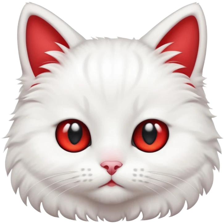 Fluffy cute kawaii white cat with red flush emoji