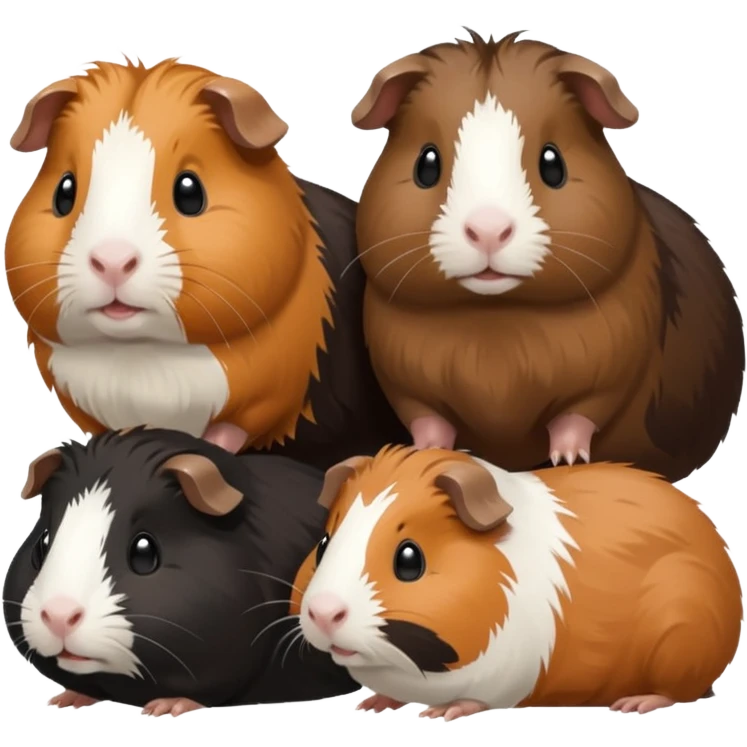 a group of 8 guinea pigs 2  big and creme colour 2 big and black 1 small black white and brown 1 small black and brown 1 small white and 1 small creme  emoji