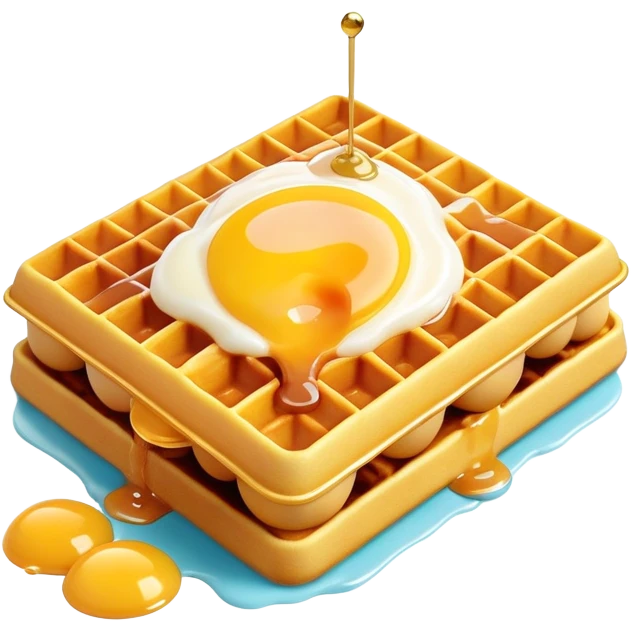 3D rendered hyper-realistic Hong Kong egg waffle with condensed milk drizzle, glossy golden bubbles, vibrant colors, candy-like texture, detailed bubble surfaces, fun presentation, soft lighting emoji