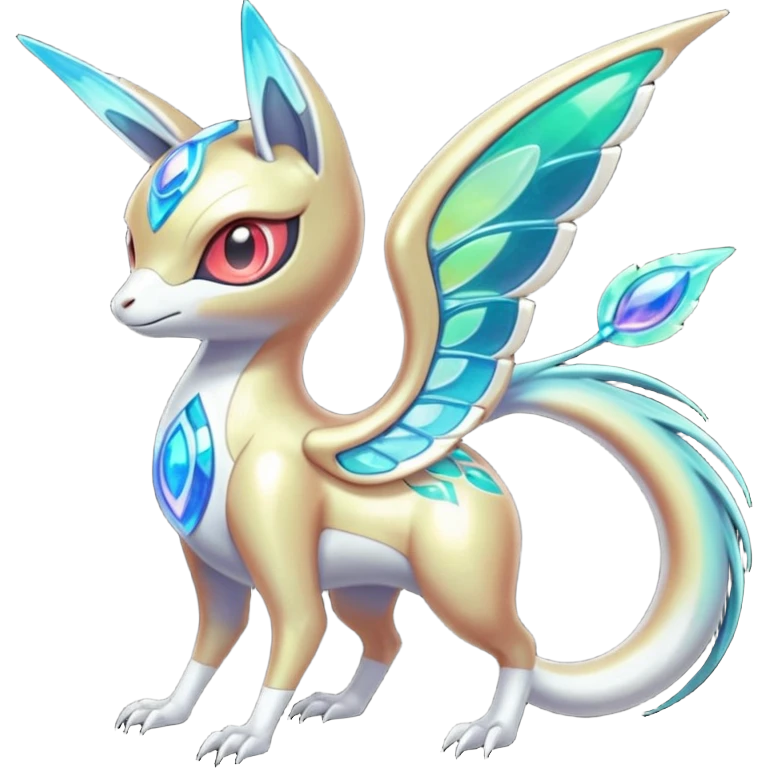 Iridescent Bioluminescent Translucent Luminescent Diaphanous Shiny Colorful Meloetta-Latias-Koraidon-Peppercat-Wargreymon-Protogen-Fakémon-fusion-hybrid-creature emoji