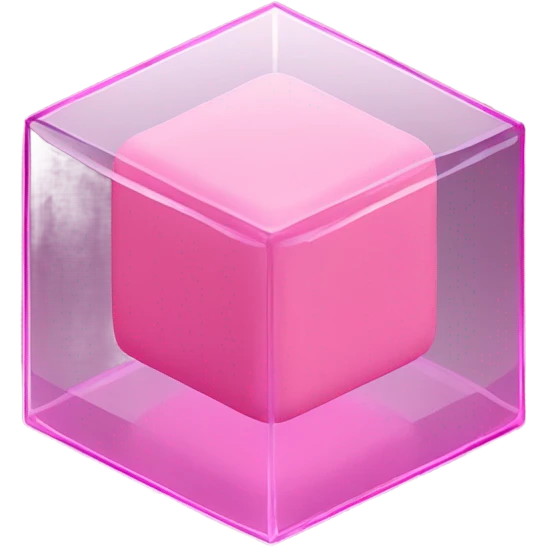 pink cube inside another glass cube isometric view emoji