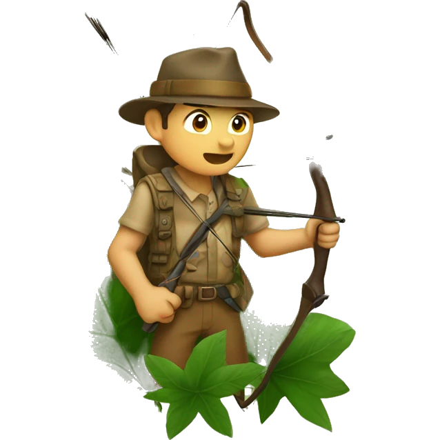 Hunter with a bow looking at an animal hiding behind leaves emoji