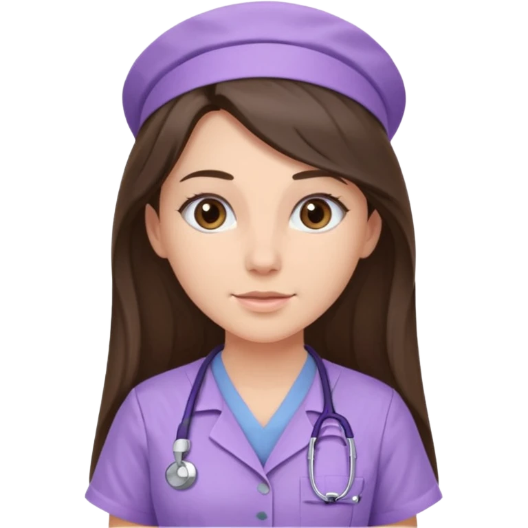 pretty brunette nurse with long hair in lilac scrubs emoji