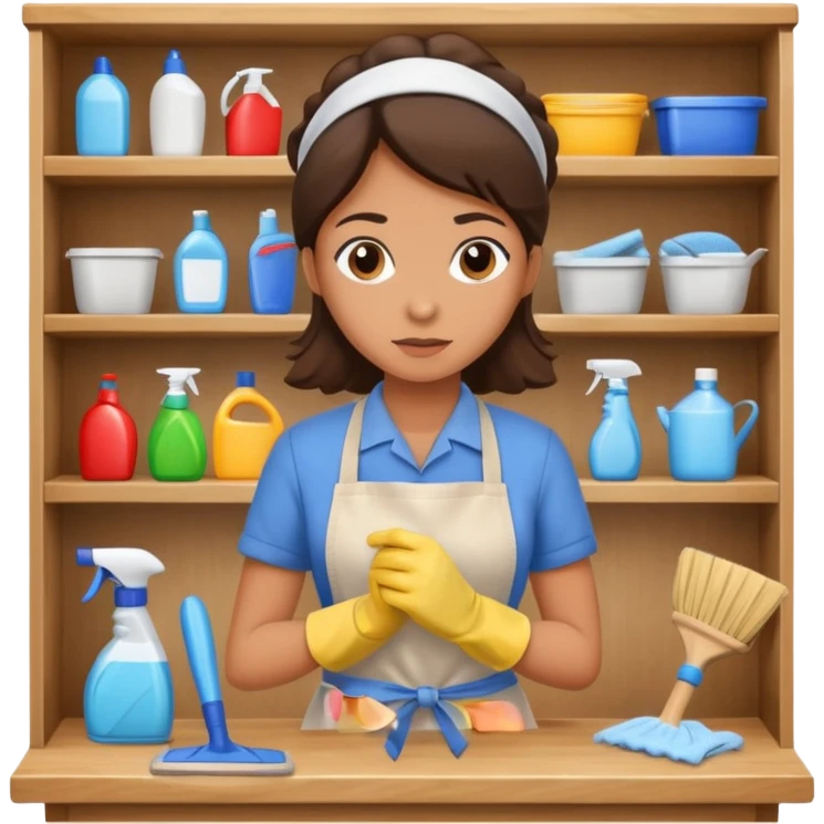 woman anxious cleaning a shelf emoji