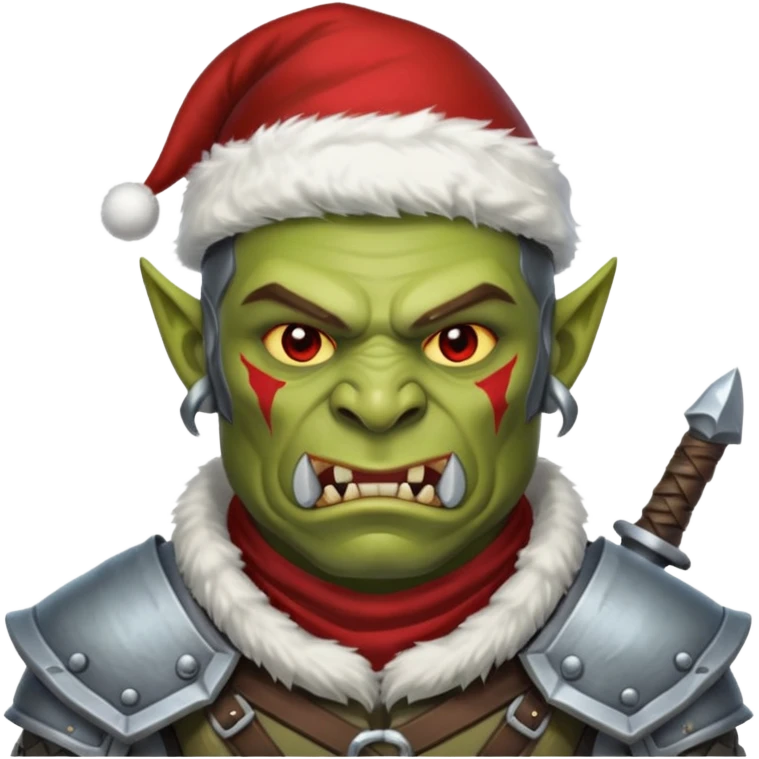 Fantasy Christmas orc legion soldier icon, iron tundra army theme, heavy winter armor, disciplined brutal look, cold steel color palette, emoji portrait, male/female variant
 emoji