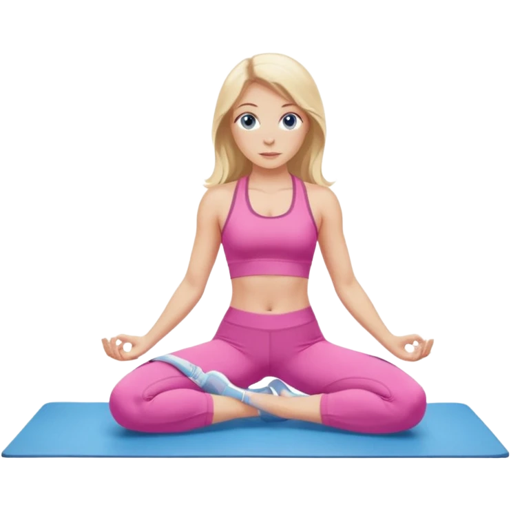  long blown out blonde hair woman blue eyes wearing pink workout set doing pilates emoji