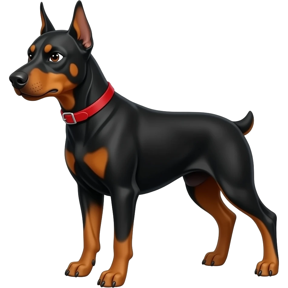 make a female doberman approximately 1 year and 3 months old with a red martingale colar and make her angry emoji