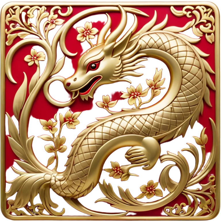 Chinese metal painting icon, intricate hand-painted Chinese patterns on metal objects such as plates or vases, vibrant colors like red, gold, and black, delicate brushstrokes, visible fine paintbrush and metal surface, no finished artwork, just the painting process, minimalistic style, clean lines, transparent background. emoji
