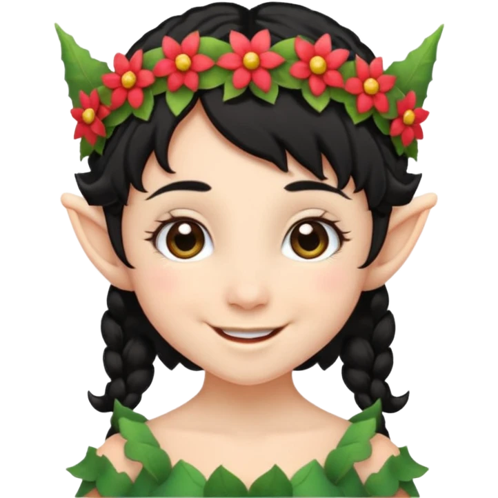 tiny Elf with Flower Crown, curley hair black emoji