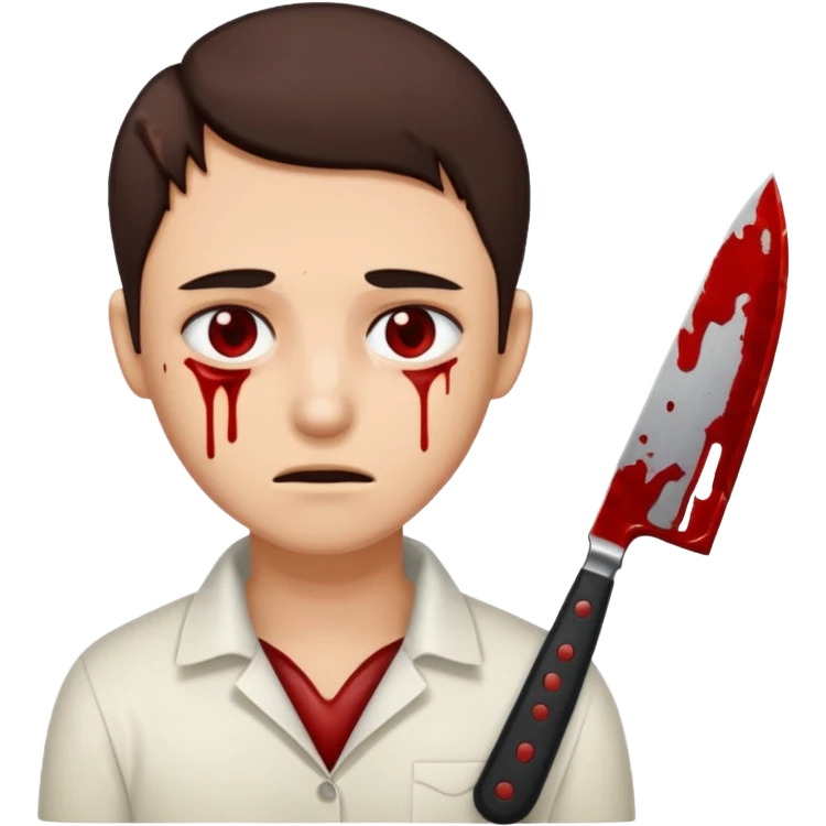A person with a knife that looks tired and there’s blood on their neck and no blood on there eyes emoji