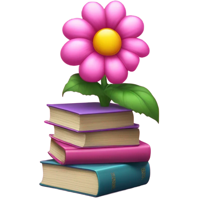 Aesthetic stack of pink books with a monster flower in the background emoji