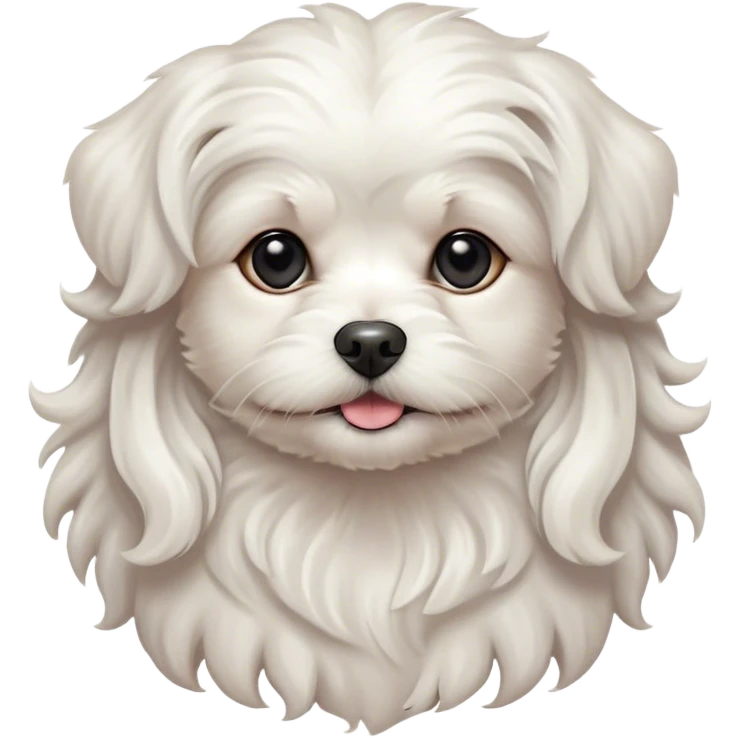 Cinematic Noble Wavy-Haired Maltese Dog Portrait Emoji, Poised and regal, with a delicate, compact build and a pristine, wavy-haired white coat that cascades in gentle curls, deep-set soulful dark eyes, Simplified yet sharp and sophisticated features, highly detailed, glowing with a soft, dignified glow, high shine, intelligent and gentle, stylized with an air of refinement, focused and attentive, soft glowing outline, capturing the essence of a watchful and graceful companion, so majestic it feels as though it could prance out of the screen with effortless authority! emoji