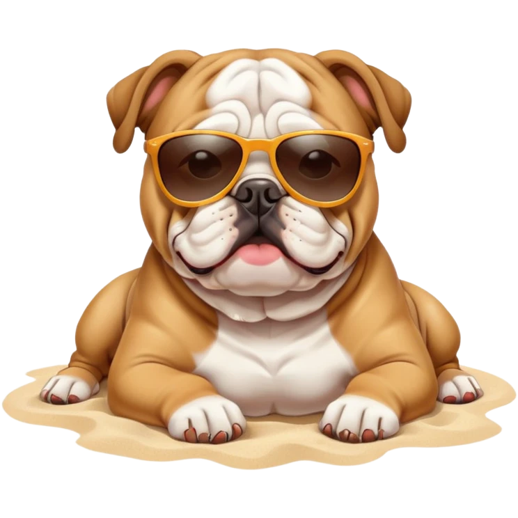 Bulldog sun tanning on the beach  emoji