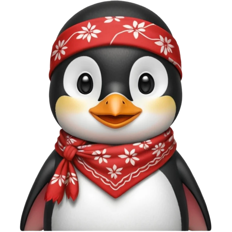 smiling penguin with a red bandana emoji