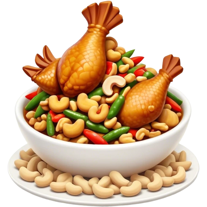 Cinematic Realistic Kung Pao Chicken Dish Emoji, showcasing spicy, stir‚Äêfried chicken with peanuts and vegetables rendered with dynamic textures and vibrant lighting. emoji