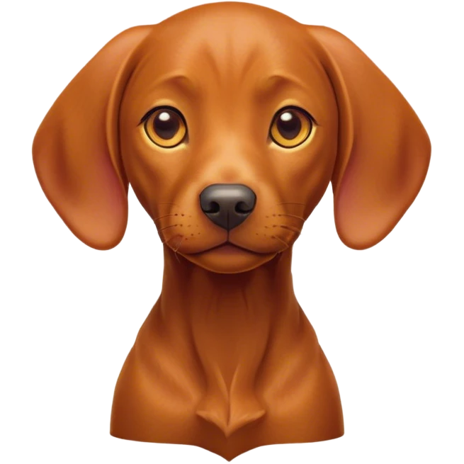 Cinematic Cute Vizsla Portrait Emoji, Head tilted playfully and inquisitively, featuring a sleek rust and gold Fur with a natural sheen, round, sparkling amber eyes filled with curiosity, Simplified yet irresistibly adorable features, highly detailed, glowing with a warm, friendly glow, high shine, affectionate and spirited, stylized with a touch of whimsy, bright and endearing, soft glowing outline, capturing the essence of a mischievous yet loving companion, so playful it feels like it could dash out of the screen and into your arms! emoji