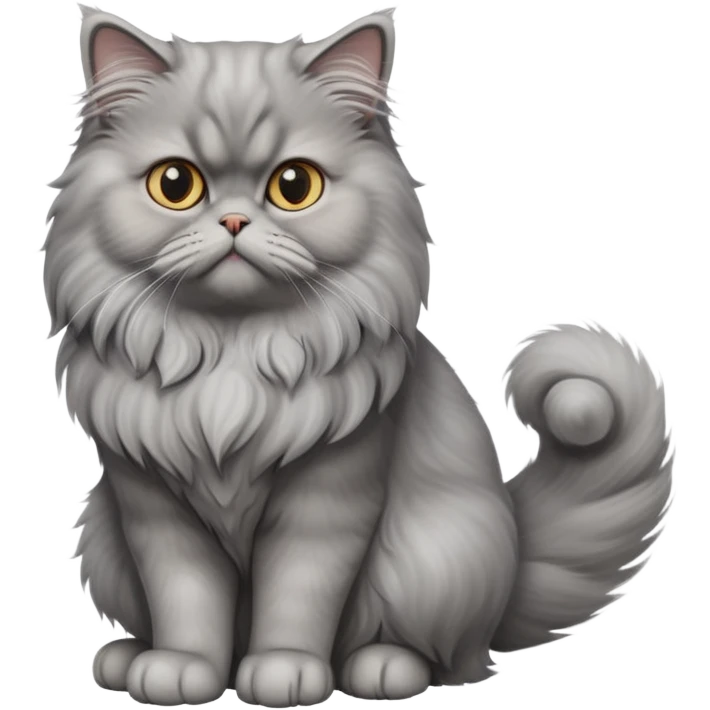 cinematic-[grey persian cat]-realistic-full-body-sitting-emoji,-tail-curled-playfully-around-its-paws,-head-tilted-dramatically,-fluffy-[grey]-fur,-simplified-yet-realistic-focused-features,-highly-detailed,-glowing-with-an-almost-sarcastic-glow emoji