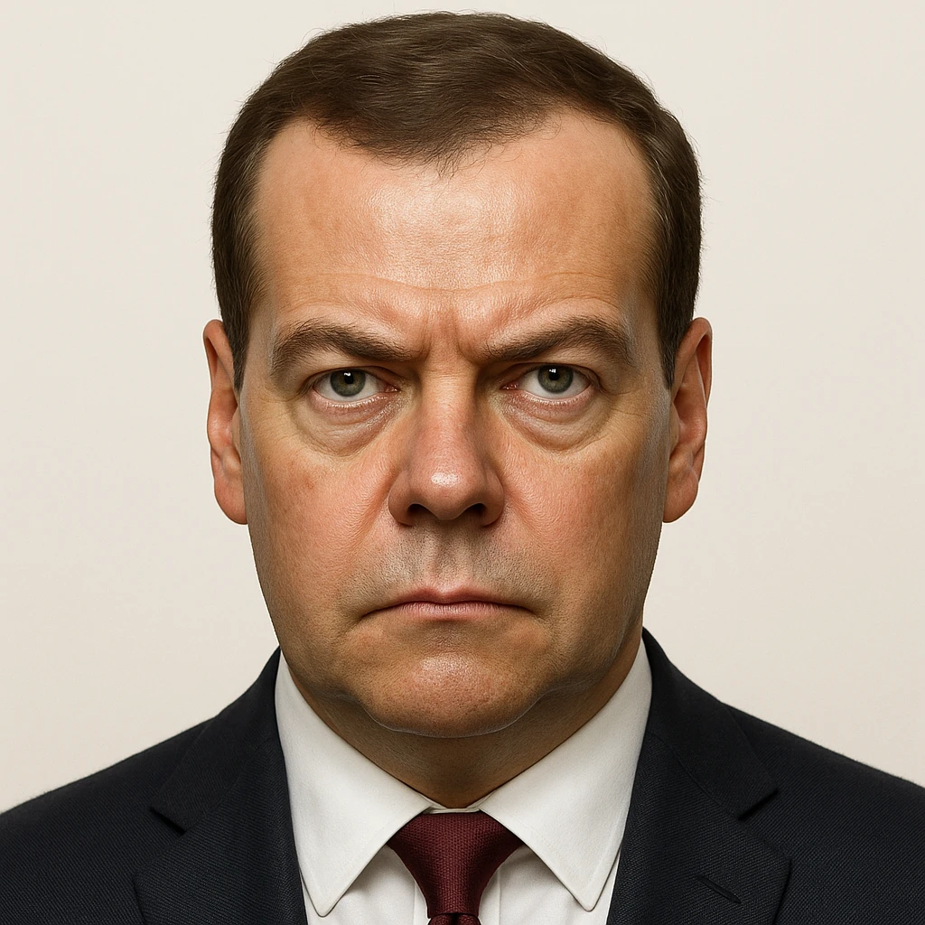 ultra-realistic, maximum detail portrait of Dmitry Medvedev with a stern expression and lifelike facial features in emoji style emoji