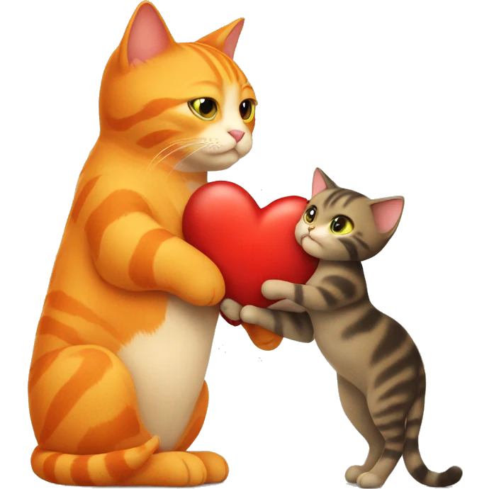 Orange cat hugs red big  heart emoji