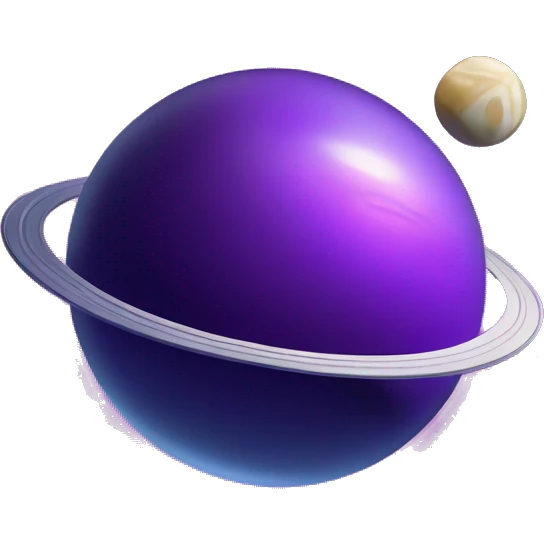 a cartoonish space-themed coin with a purple saturn on it emoji