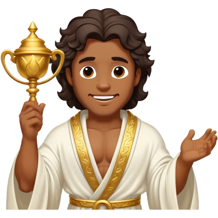 Cinematic Realistic Hercules Portrait, head tilted playfully and inquisitively, capturing the spirit of a timeless Greek hero with a warm, inviting smile. His bronze, marble-like skin and thick, wavy dark hair are rendered with classical precision, while his flowing white robe with delicate golden embellishments accentuates his muscular form. Soft natural light brings out the playful yet powerful essence of this legendary figure. emoji