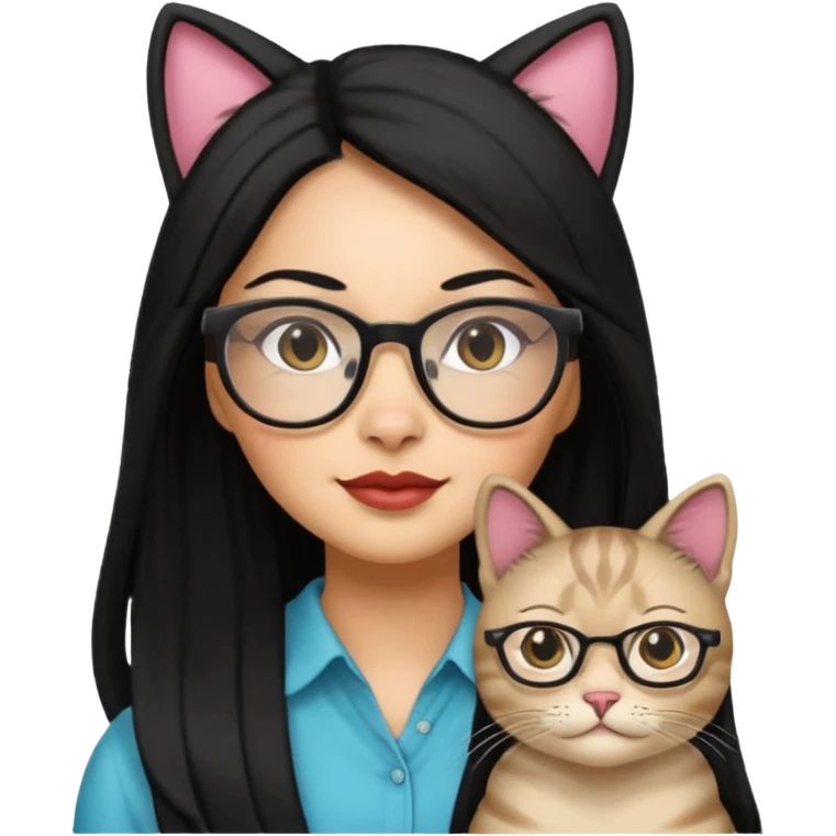 Hispanic woman with long silky hair and glasses dressed as a cat emoji