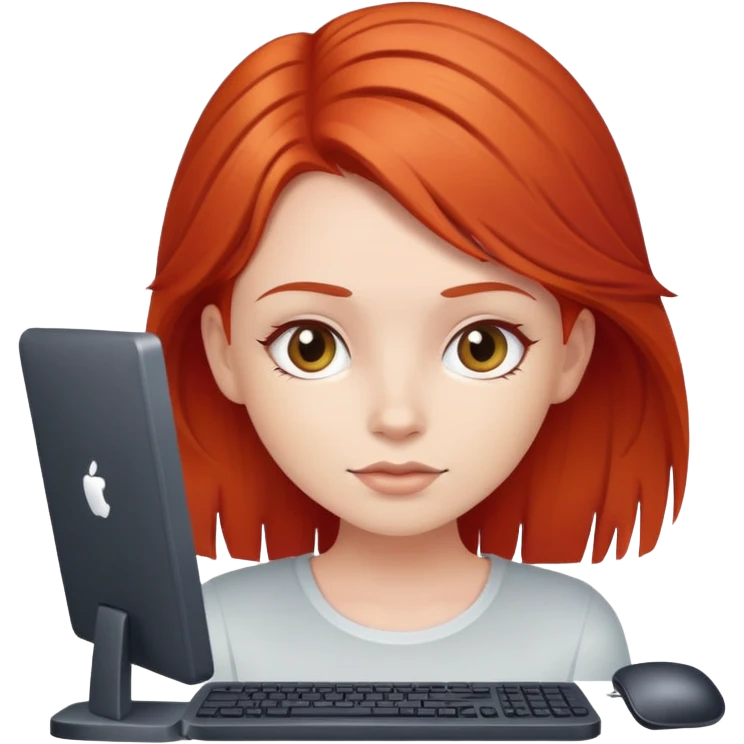 red hair girl with computer and white back ground emoji