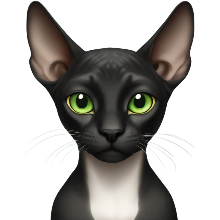 black sphinx cat with green eyes and a white spot on the mouth  emoji