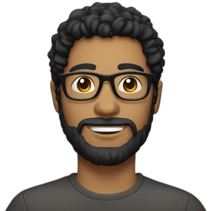 A fair skinned man with a light beard, wearing glasses with shaggy black hair emoji