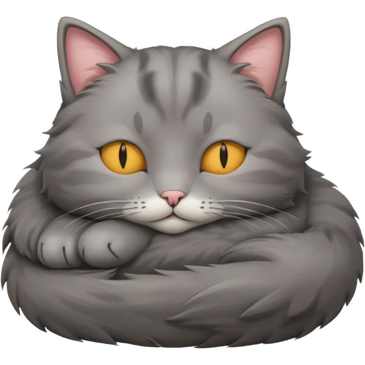 A fluffy grey cat is sleeping. emoji