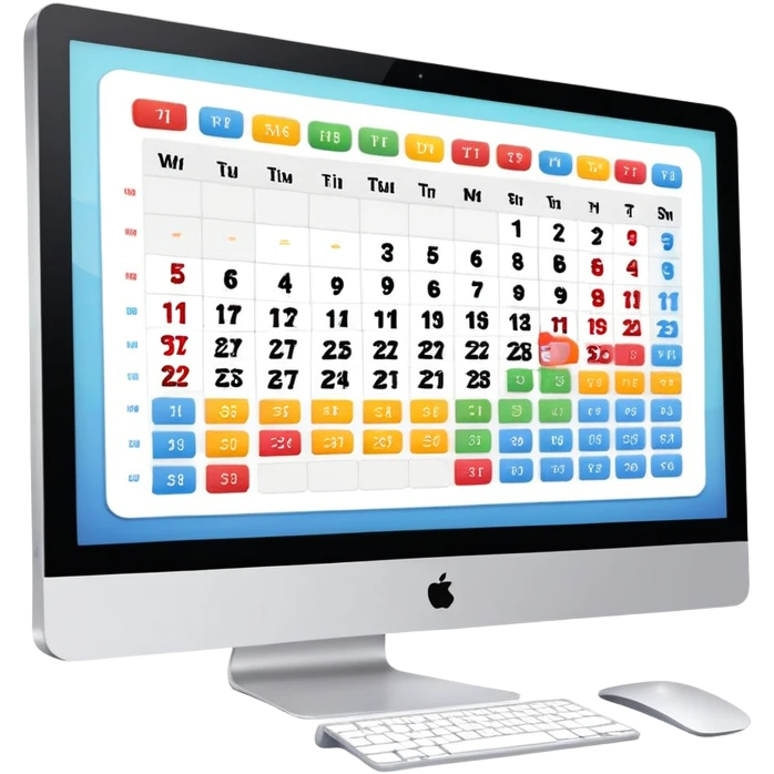 day-calendar with hours and client slots, some booked, on iMac screen emoji