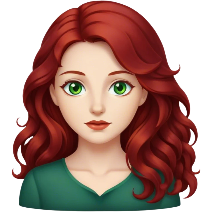 Woman with long wavy dark red hair and green eyes emoji