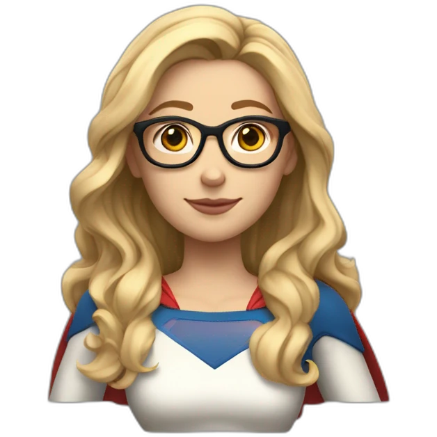 Caucasian Supergirl upper body long wavy hair and glasses with an "F" in the chest emoji