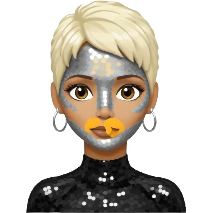 Halle Berry with platinum blonde hair, black sequin outfit  emoji