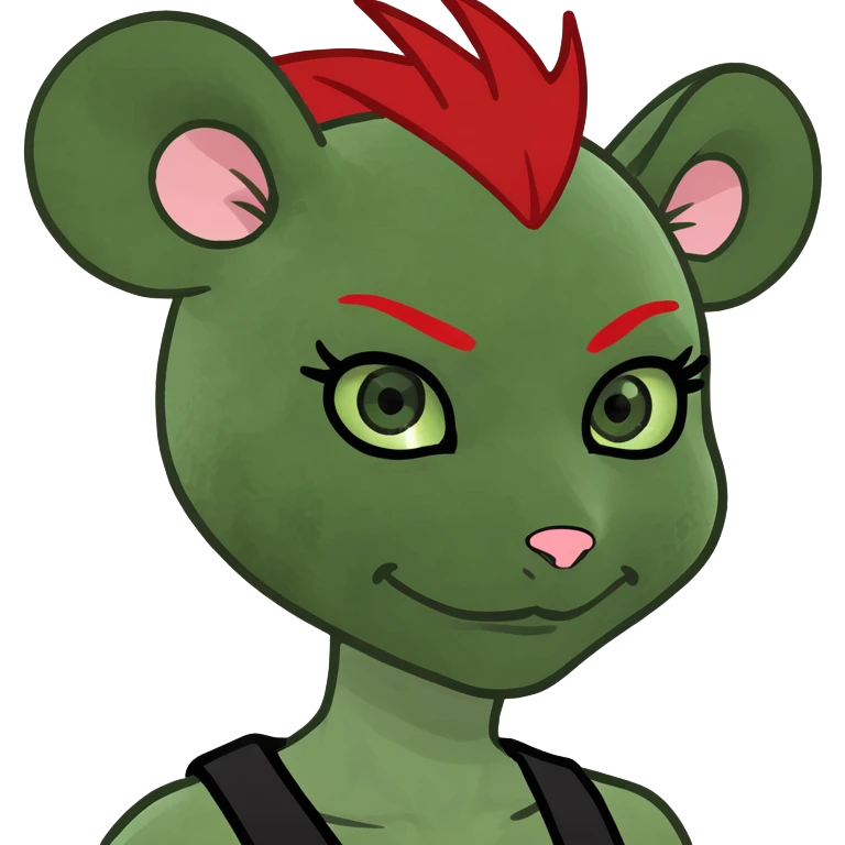 punk goth nezumimi mouse girl, red mohawk, green eyes, meme emoji style, attitude, simple background emoji
