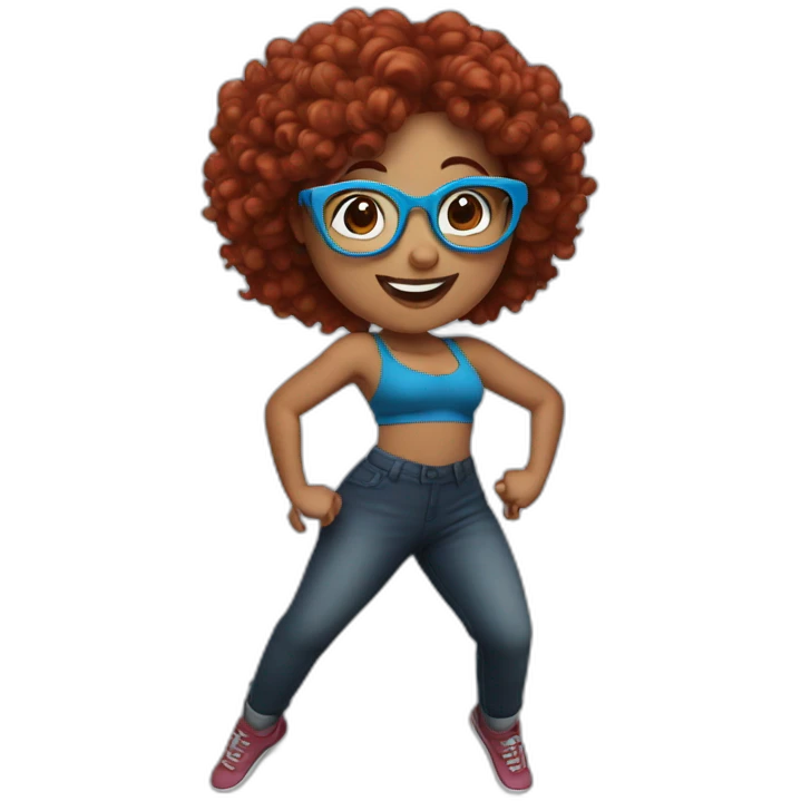 a-curvy-girl-with-dark-red-curly-hair-and-blue-glasses dancing emoji