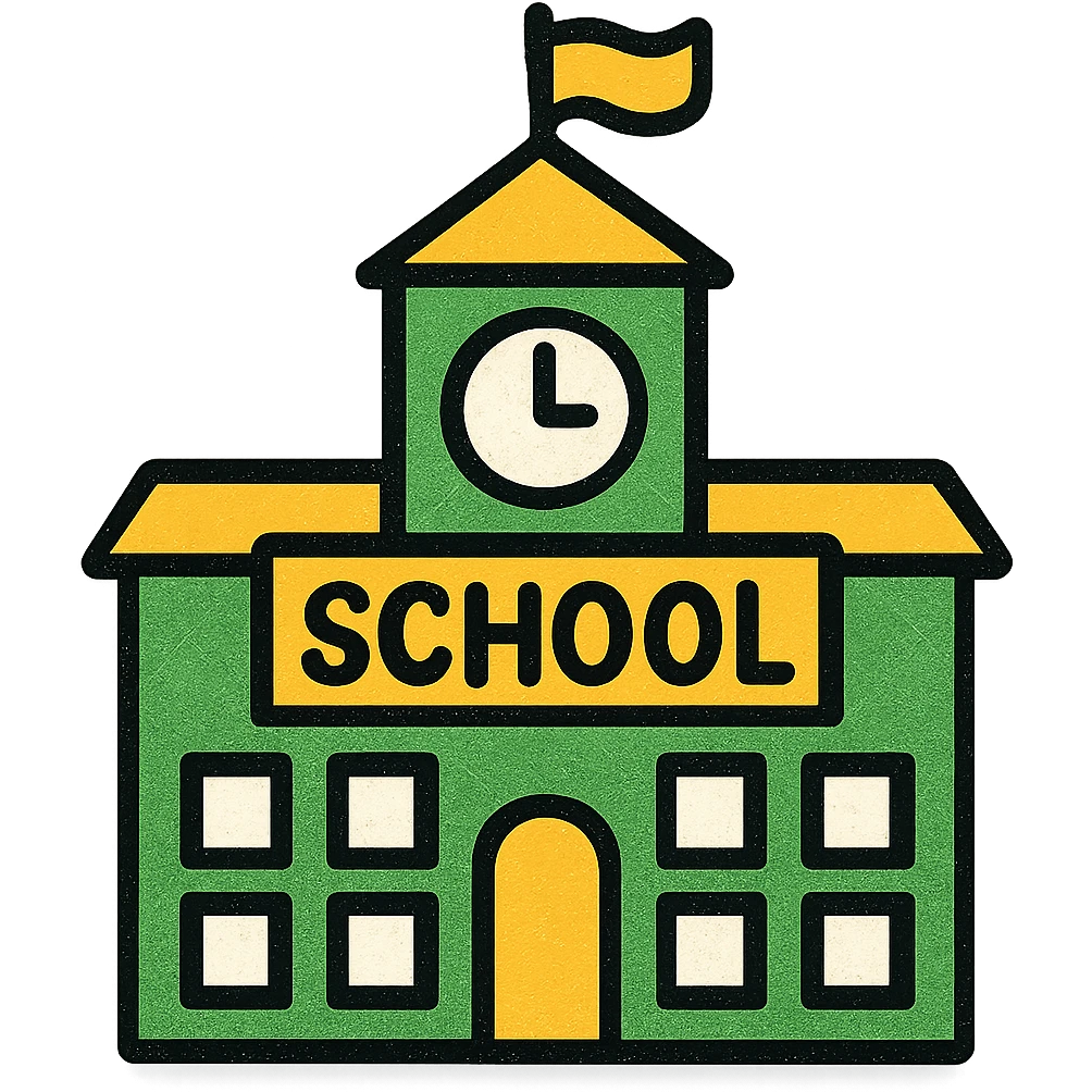 school building, minimalistic, green gold and white color scheme, clean lines emoji