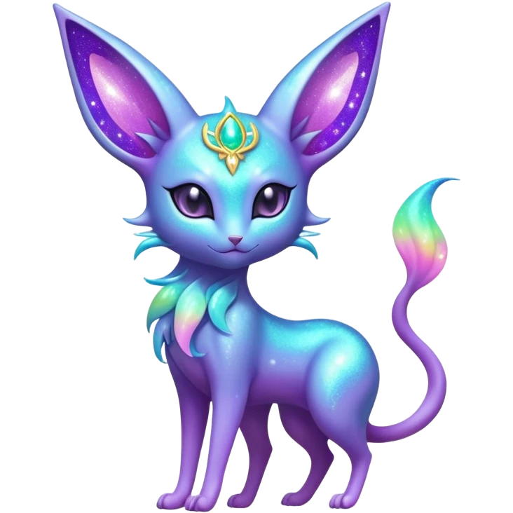 Shiny Exotic Nebulae Tropical Colorful Neon-colored Glittery Ethereal Sparkly Espeon-Amaura-Aurorus-Fakémon-hybrid-creature (full body)  emoji