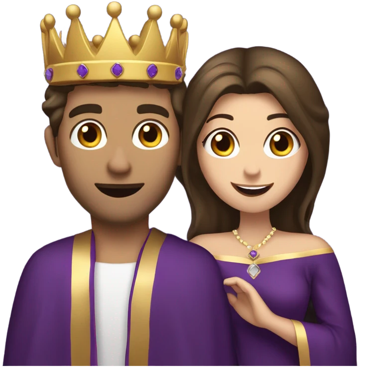 Caucasian long  brunette woman wearing formal royal purple robes and a crown who is pouring her heart out to the man she adores  emoji
