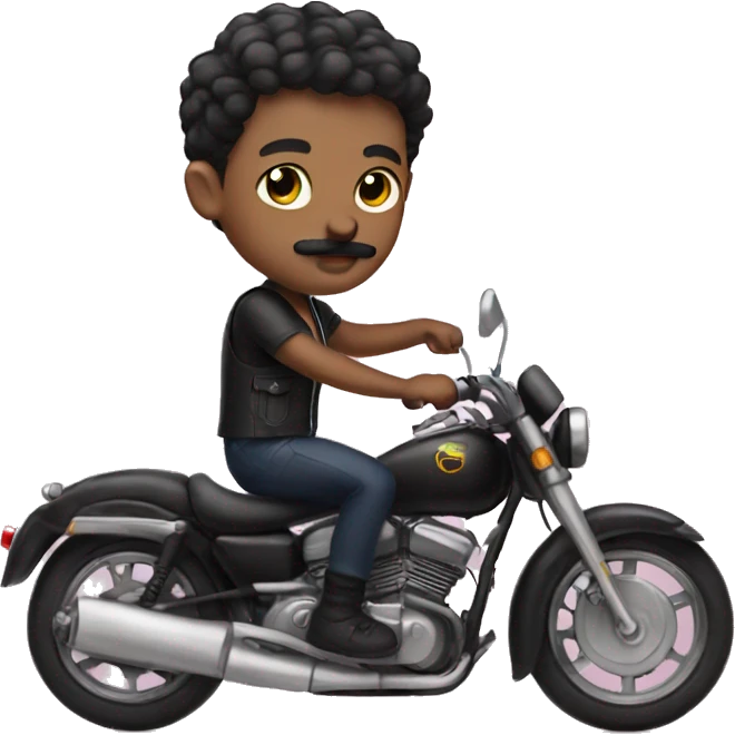 A cute boy with a mustache and a black short haircut on a motorcycle emoji
