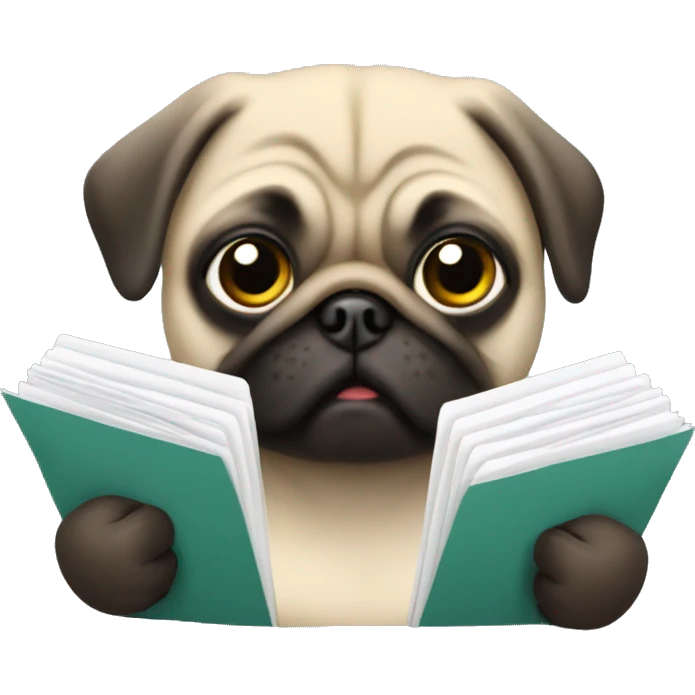 a pug holding documents emoji