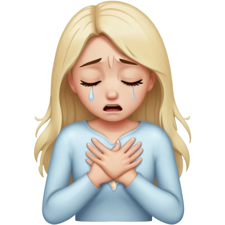 a girl crying in pain holding her chest, heartbreak, tears streaming down face emoji