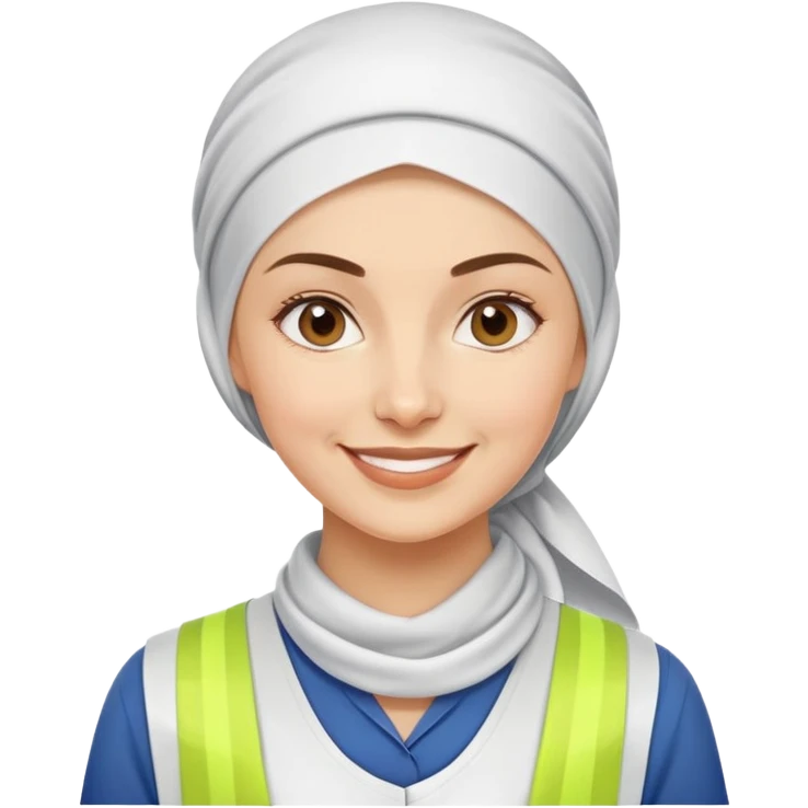 Russian woman factory worker with headscarf and work uniform smiling emoji