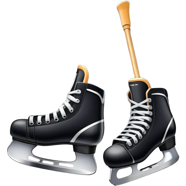 Please, make An icon featuring close-up shots of key hockey equipment: a hockey stick, puck, and skates. The background shows a packed stadium with cheering fans, bright arena lights, and an icy rink. Transparent background highlights the essentials of the game and the thrill of the sport. emoji
