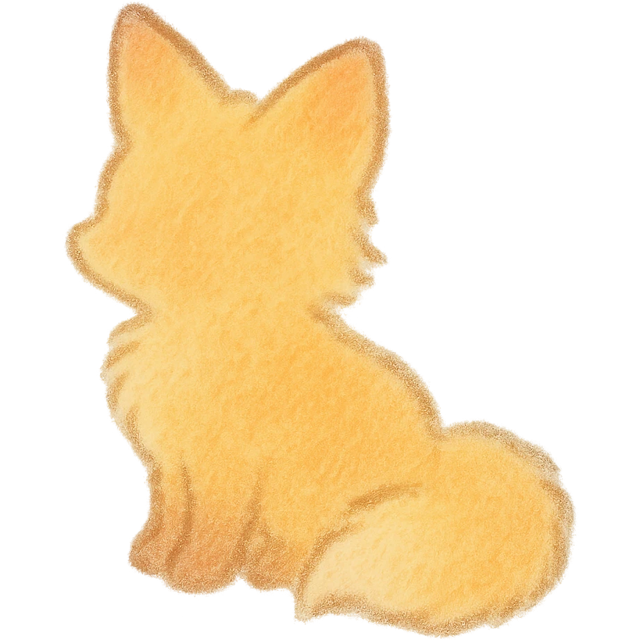fluffy baby fox silhouette, Japanese soft pastel hand-drawn style, full object, transparent background emoji