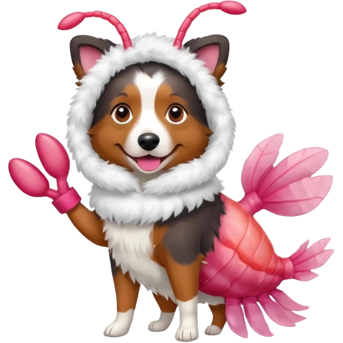 Australian shepherd Dog wearing a shrimp costume  emoji