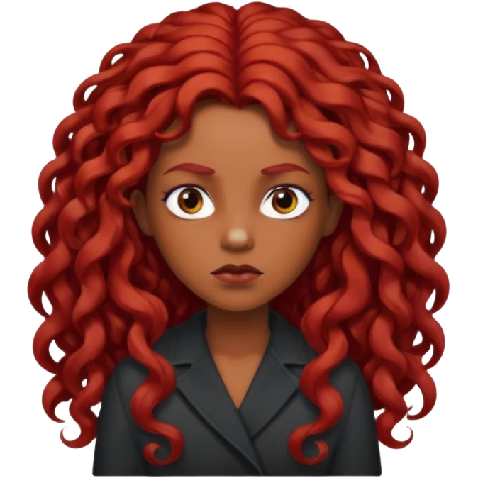 Preta, do cabelo grande cacheado, vermelho, cara de Seria emoji