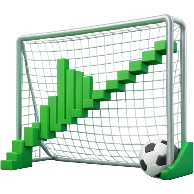 Cinematic realistic green 3d growing bar graph in a soccer goal emoji