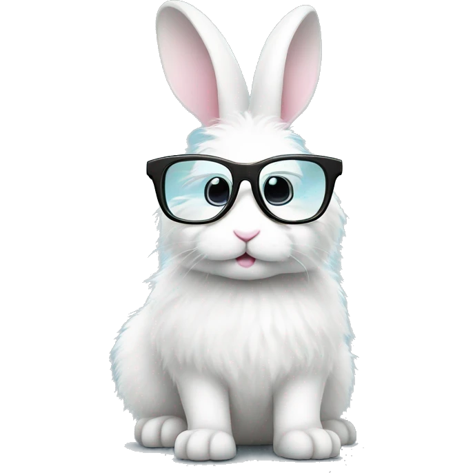 cute super fluffy white bunny with stylish glasses emoji